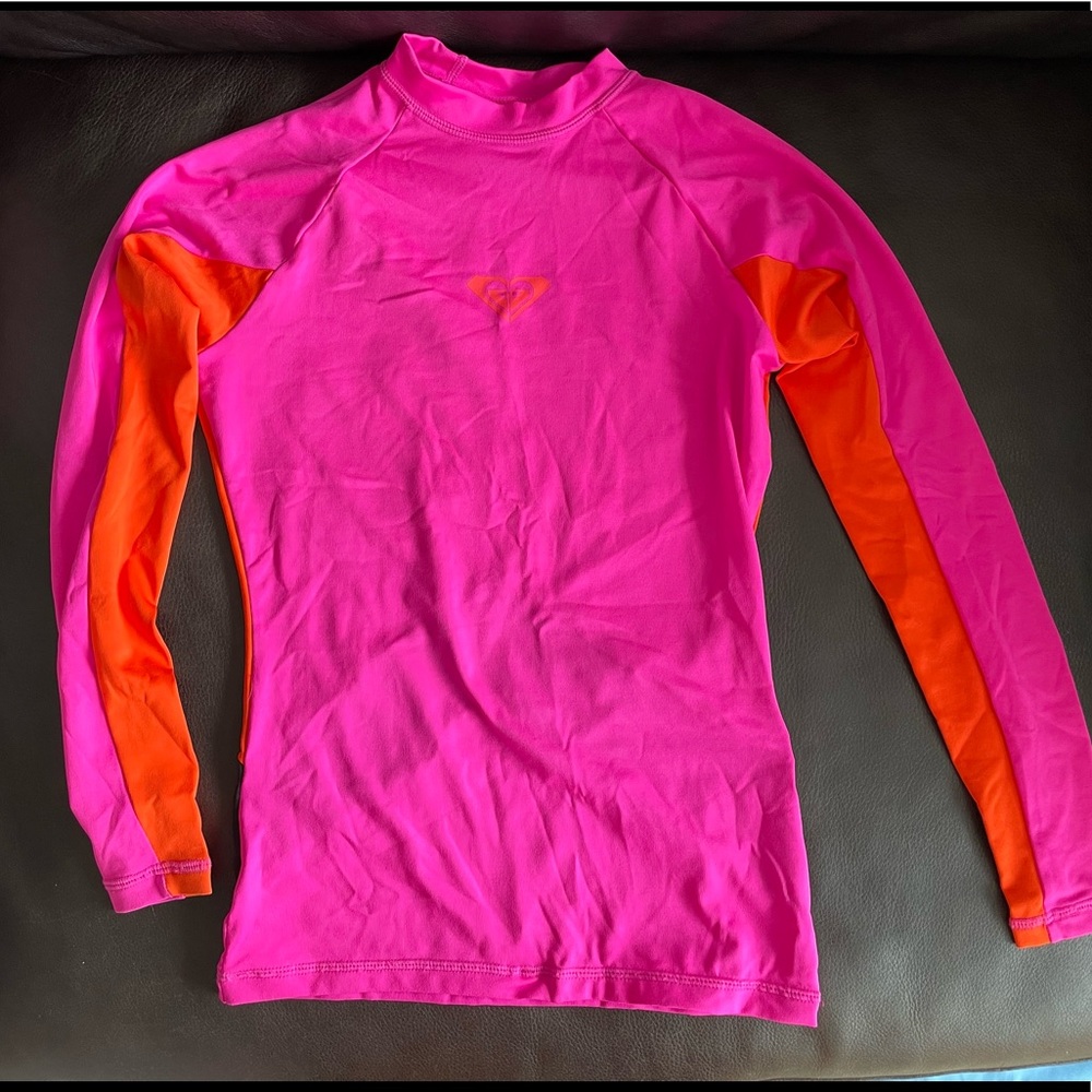 Roxy hot pink red black rash guard SMALL